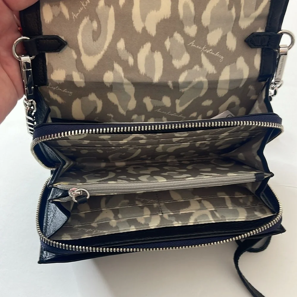 Aimee Kestenberg Delancey Wallet on a Chain Black Floral Leather Silver